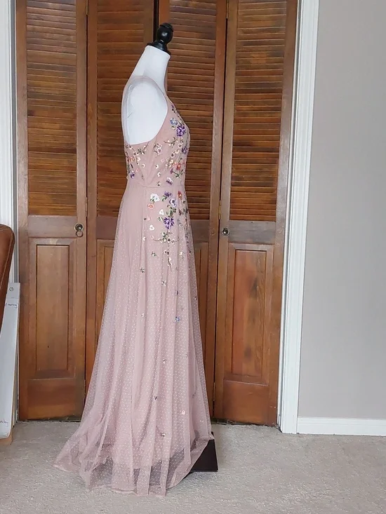 ASOS Dusty Pink Floral Embroidered Dobby Mesh Cami Strap Maxi Dress Sz 8 - Picture 4 of 15